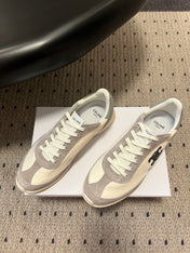 CELINE 26S RACER SNEAKERS IN CREAM WHITE FABRIC AND GRAY SUEDE