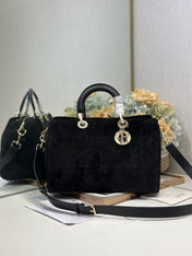 DIOR 26S LADY BAG 34 IN BLACK SUEDE