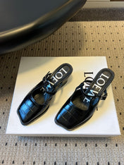 LOEWE 26S ONDA MULE 45MM IN BLACK EMBOSSED CROCODILE CALFSKIN