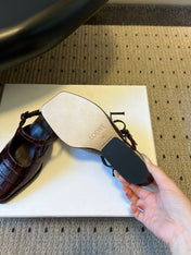 LOEWE 26S ONDA MULE 45MM IN WINE RED EMBOSSED CROCODILE CALFSKIN