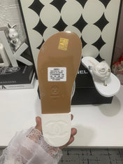 CHANEL 26S THONG SANDALS IN WHITE LAMBSKIN WITH FLORAL