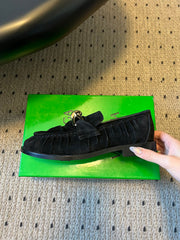BOTTEGA VENETA 26S LOAFERS IN BLACK SUEDE WITH GOLD HARDWARE