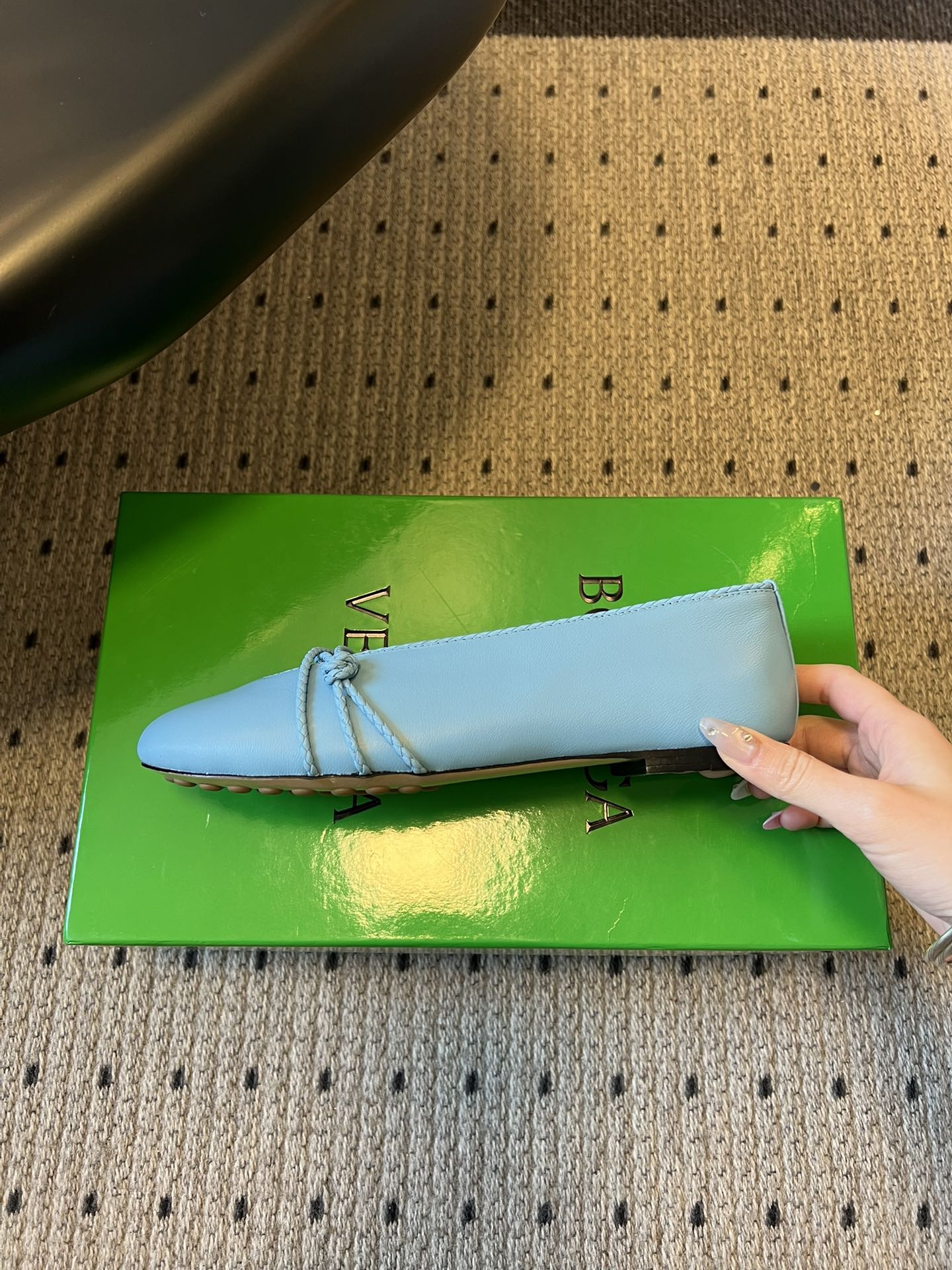 BOTTEGA VENETA 26S ESPADRILLE BALLET FLATS IN BLUE LAMBSKIN