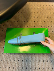 BOTTEGA VENETA 26S ESPADRILLE BALLET FLATS IN BLUE LAMBSKIN