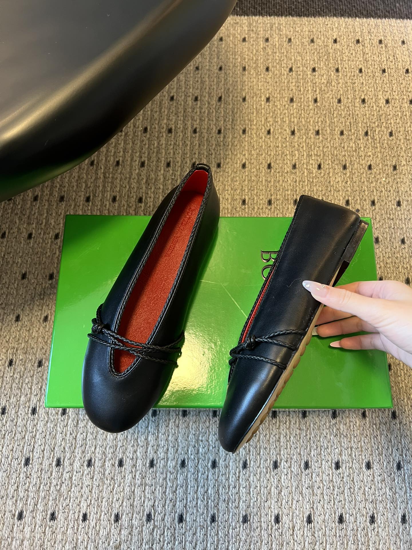 BOTTEGA VENETA 26S ESPADRILLE BALLET FLATS IN BLACK LAMBSKIN