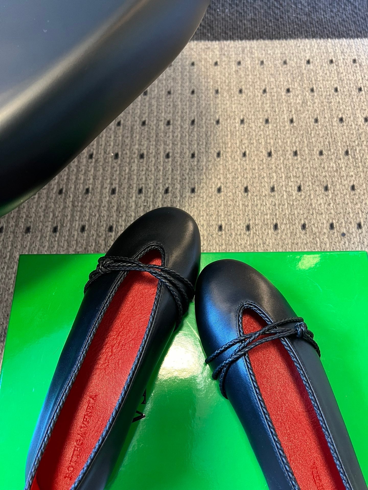 BOTTEGA VENETA 26S ESPADRILLE BALLET FLATS IN BLACK LAMBSKIN