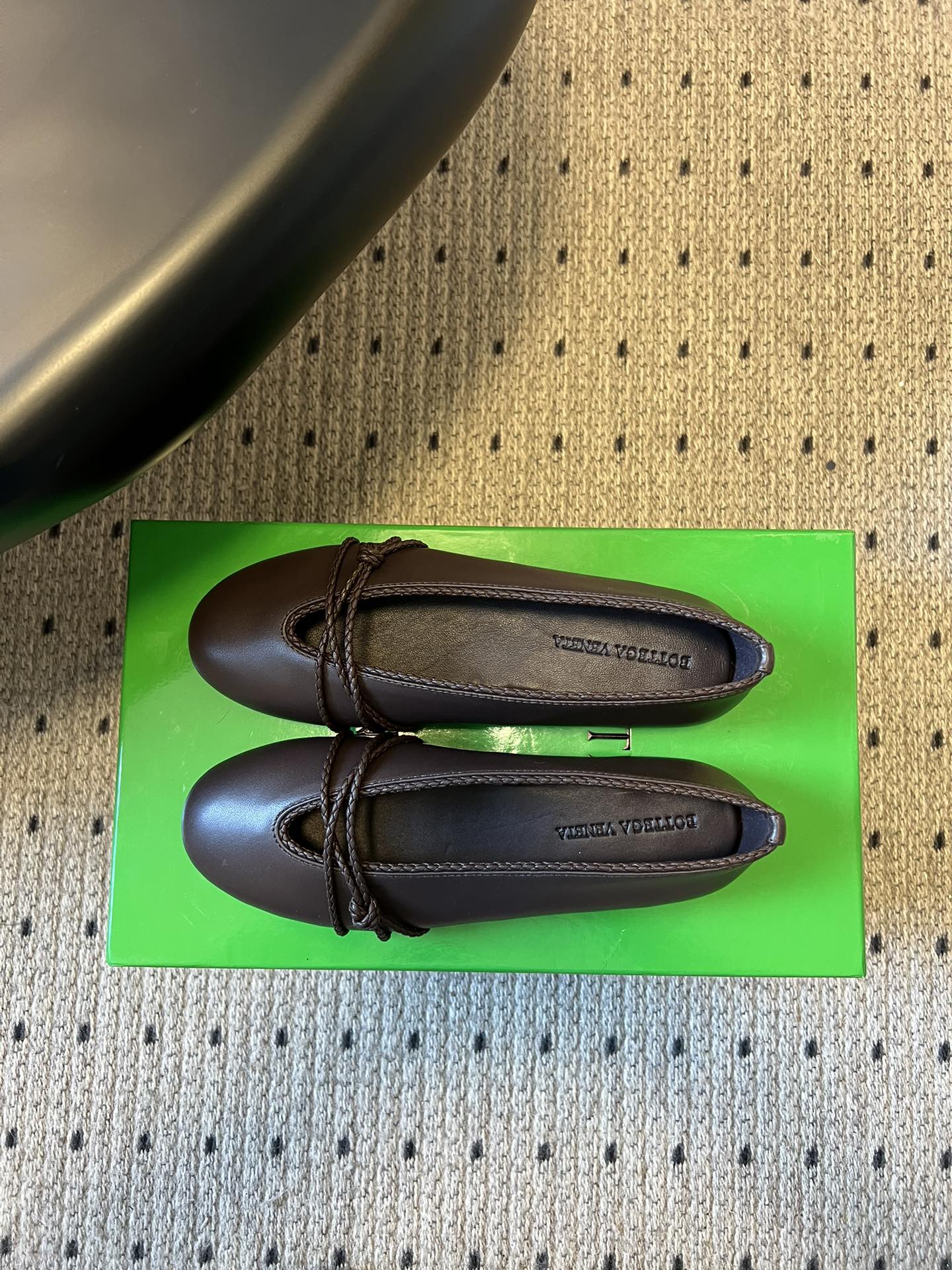 BOTTEGA VENETA 26S ESPADRILLE BALLET FLATS IN DARK BROWN LAMBSKIN