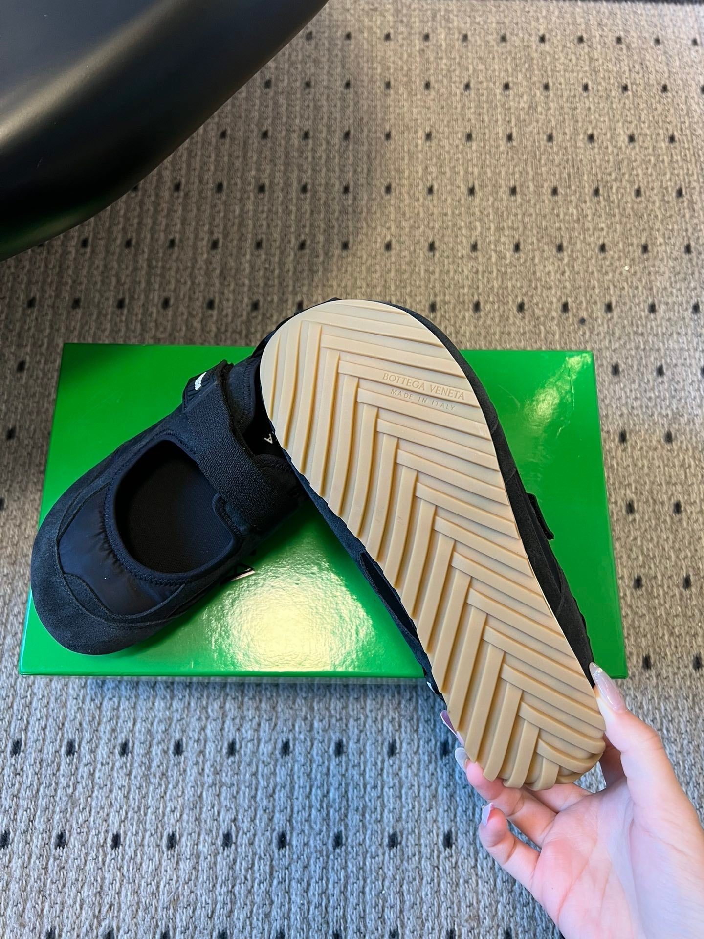 BOTTEGA VENETA 26S MARY JANE SNEAKER IN BLACK SUEDE AND FABRIC