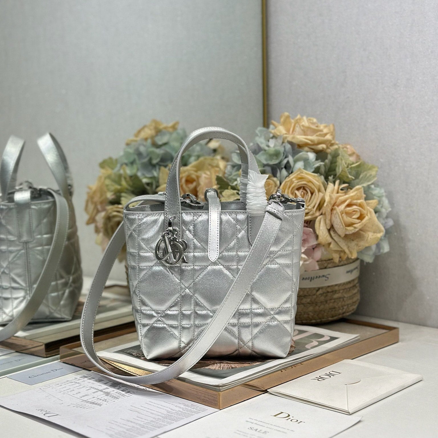 DIOR 26S TOUJOURS BAG 18 IN SILVER CALFSKIN