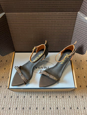 PRADA 26S POINTED-TOE STRAPPY HIGH-HEEL SANDALS 60MM IN DARK BROWN CALFSKIN