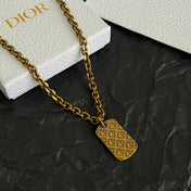 CD 26S DIOR OBLIQUE ENGRAVED TAG PENDANT NECKLACE IN GOLD METAL