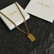 CD 26S DIOR OBLIQUE ENGRAVED TAG PENDANT NECKLACE IN GOLD METAL