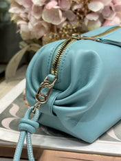 DIOR 26S BOW POUCH BAG 20 IN BLUE LAMBSKIN