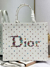 DIOR 26S BOOK TOTE BAG 42 IN MULTICOLOR MICRO FLORAL BAYADERE FABRIC