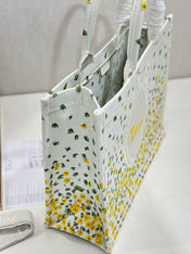 DIOR 26S BOOK TOTE BAG 42 IN WHITE FLORAL EMBROIDERY BAYADERE FABRIC