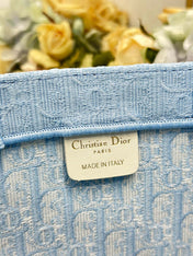 DIOR 26S BOOK TOTE BAG 36 IN BLUE AND WHITE LACE BAYADERE FABRIC
