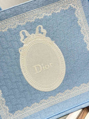 DIOR 26S BOOK TOTE BAG 42 IN BLUE AND WHITE LACE BAYADERE FABRIC