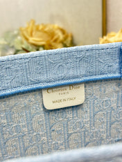 DIOR 26S BOOK TOTE BAG 42 IN BLUE AND WHITE LACE BAYADERE FABRIC