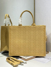 DIOR 26S BOOK TOTE BAG 42 IN BEIGE BAYADERE FABRIC D-STRIPES EMBROIDERY