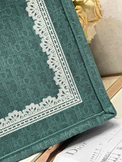 DIOR 26S BOOK TOTE BAG 42 IN TEAL GREEN AND WHITE BAYADERE FABRIC