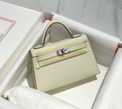 HM KELLY MINI 20 WHITE EPSOM SILVER HARDWARE