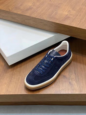 Loro Piana Tennis Walk Sneakers Suede Calf Split Navy Blue