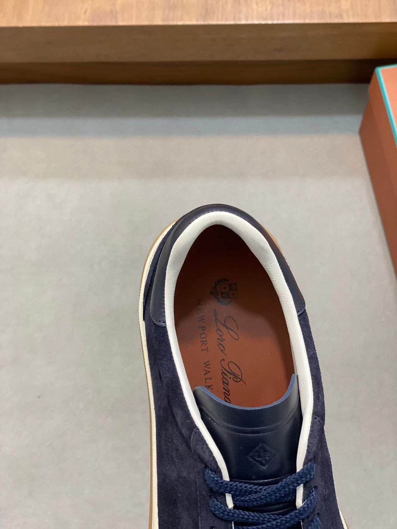 Loro Piana Tennis Walk Sneakers Suede Calf Split Navy Blue