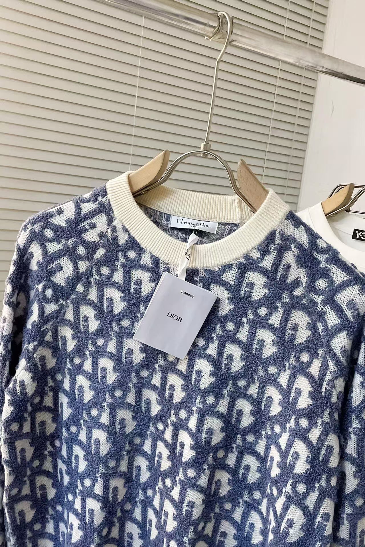 CD Oblique Sweater White Blue Wool