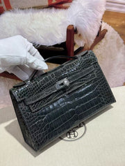 HM KELLY MINI 22 IN BLACK AMERICAN ALLIGATOR SILVER BUCKLE