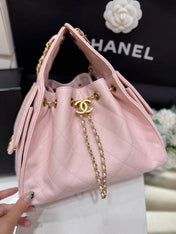 CHANEL 25 MEDIUM HANDBAG IN PASTEL PINK CALFSKIN WITH GOLD HARDWARE