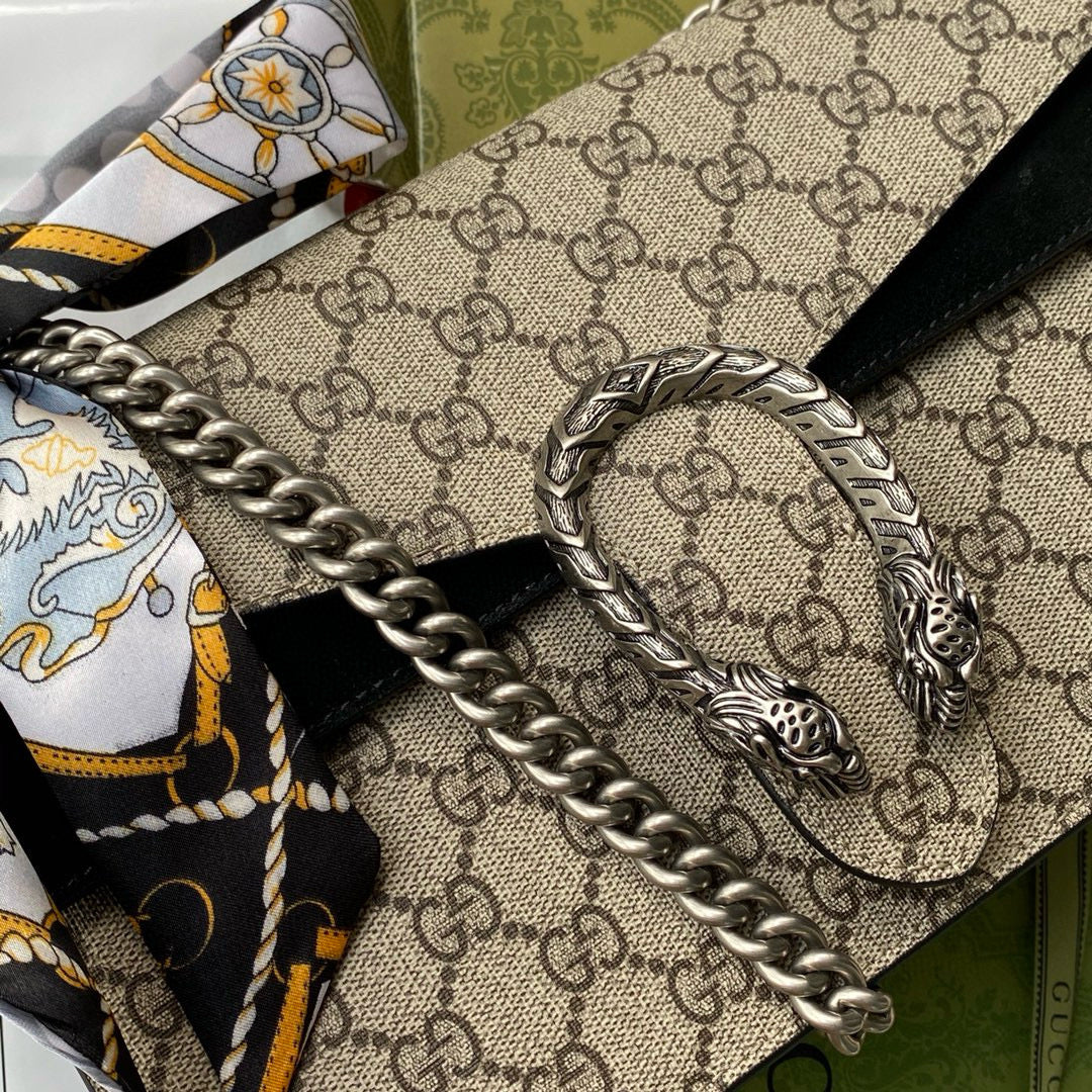 GG DIONYSUS SHOULDER BAG IN BEIGE CANVAS SILVER HARDWARE