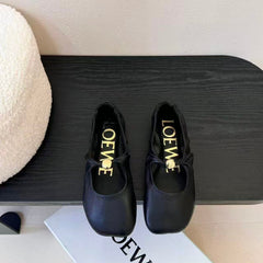 LOEWE PEBBLE BALLERINA FLATS IN BLACK CALFSKIN