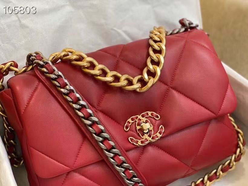 CC19 FLAP BAG 30 IN RED GOATSKIN