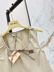 MIU MIU 26S CROP TOP PANAMA IN BEIGE COTTON  POPLIN