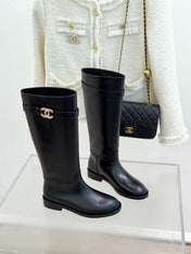 CHANEL 26S KNEE HIGH BOOTS IN BLACK CALFSKIN