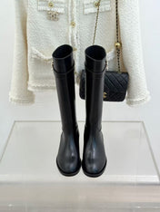 CHANEL 26S KNEE HIGH BOOTS IN BLACK CALFSKIN