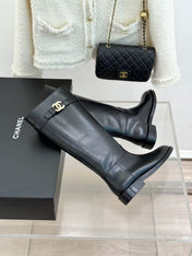 CHANEL 26S KNEE HIGH BOOTS IN BLACK CALFSKIN
