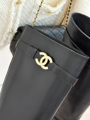 CHANEL 26S KNEE HIGH BOOTS IN BLACK CALFSKIN