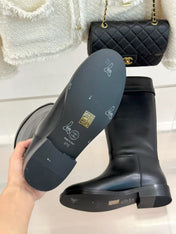 CHANEL 26S KNEE HIGH BOOTS IN BLACK CALFSKIN