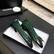 CHANEL 26S BALLET FLATS IN BLACK & GREEN PATENT LEATHER