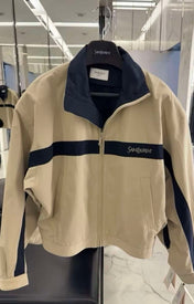 YSL 26S ZIP-UP JACKET IN BEIGE & NAVY COTTON