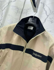 YSL 26S ZIP-UP JACKET IN BEIGE & NAVY COTTON