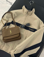 YSL 26S ZIP-UP JACKET IN BEIGE & NAVY COTTON