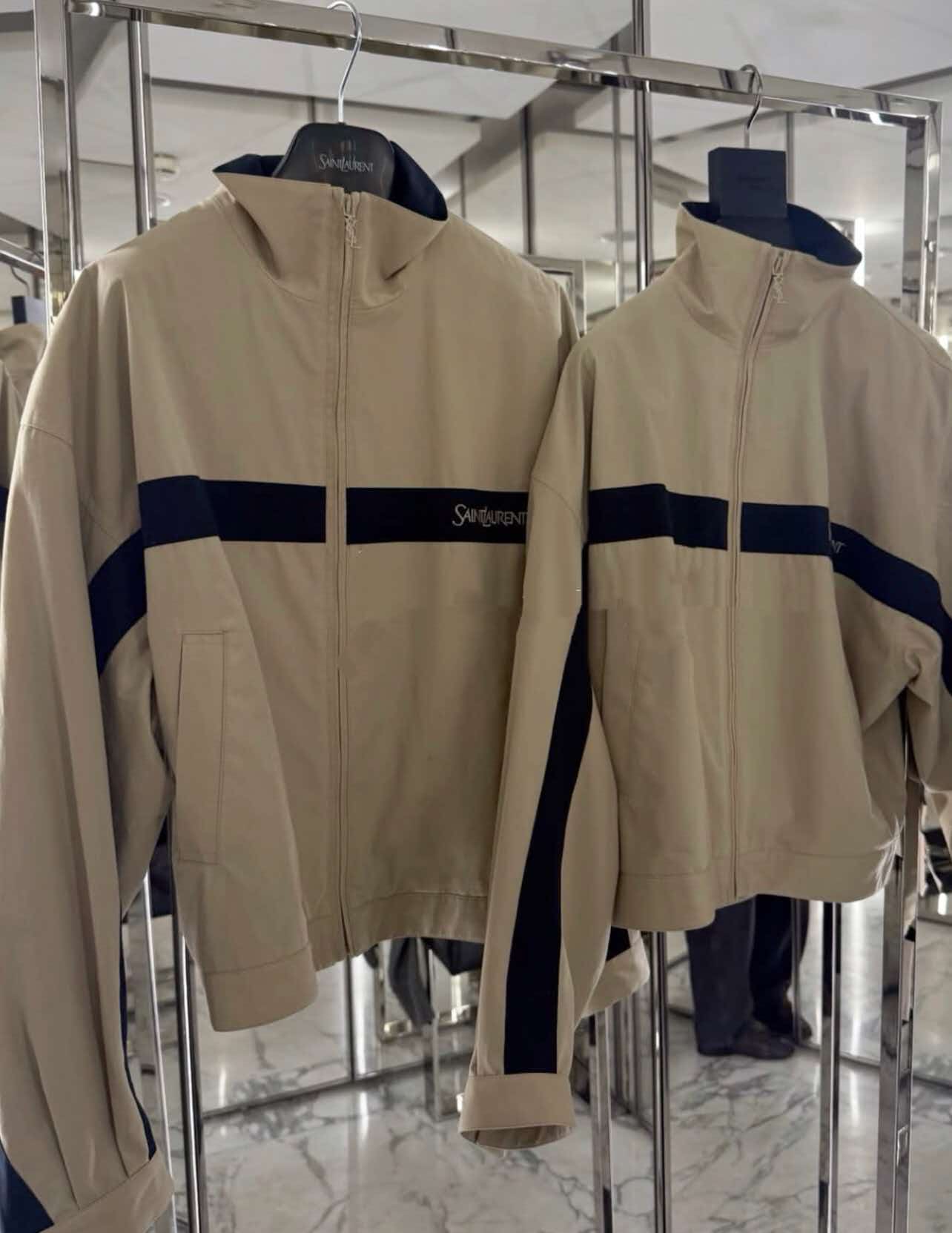 YSL 26S ZIP-UP JACKET IN BEIGE & NAVY COTTON