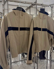 YSL 26S ZIP-UP JACKET IN BEIGE & NAVY COTTON
