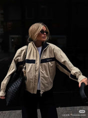YSL 26S ZIP-UP JACKET IN BEIGE & NAVY COTTON
