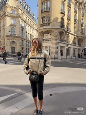 YSL 26S ZIP-UP JACKET IN BEIGE & NAVY COTTON