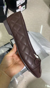CHANEL 26S CC BOW BALLET FLATS IN DARK BROWN LAMBSKIN