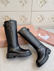 MIU MIU 26S KNEE-HIGH RIDING BOOTS IN BLACK CALFSKIN