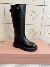 MIU MIU 26S KNEE-HIGH RIDING BOOTS IN BLACK CALFSKIN